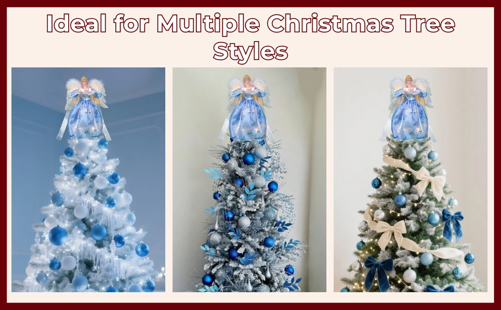 This blue angel tree topper is ideal for multiple Christmas tree styles