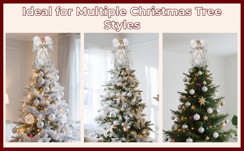 This ivory and gold angel tree topper is ideal for multiple Christmas tree styles
