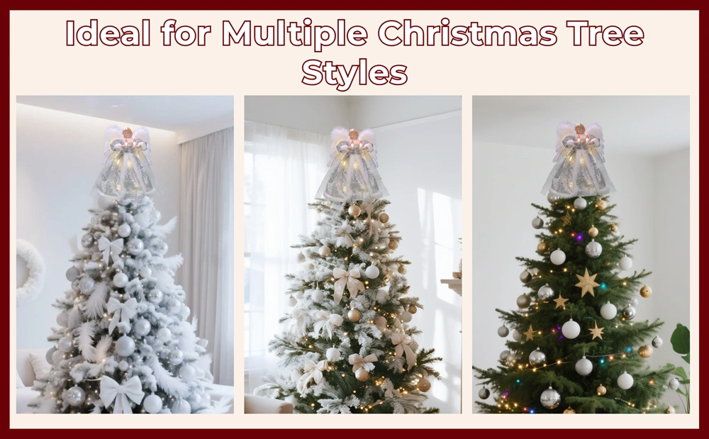 This silver angel tree topper is ideal for multiple Christmas tree styles