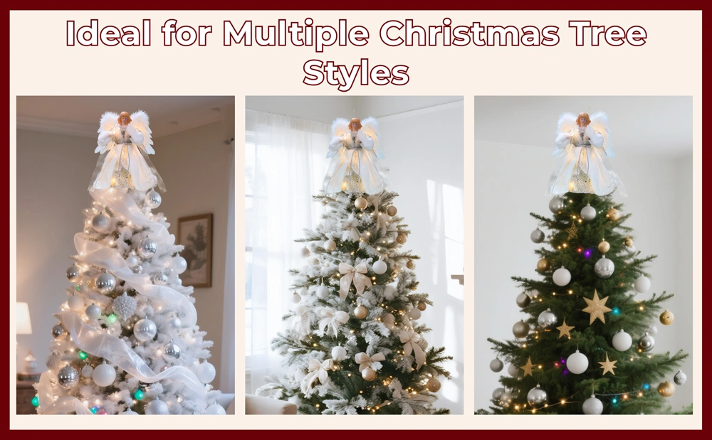 This silver angel tree topper is ideal for multiple Christmas tree styles