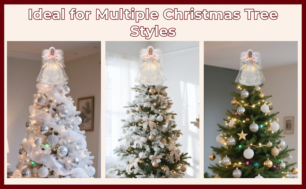 This white angel tree topper is ideal for multiple Christmas tree styles