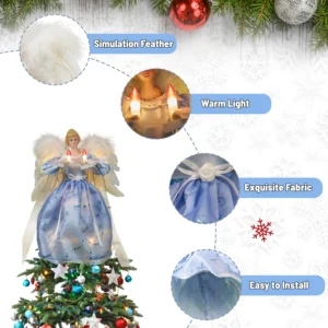 The details of this 12-inch blue angel christmas tree top