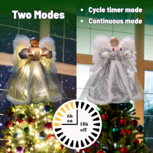 Silver moving christmas tree top featuring cycle timer mode and continuous mode
