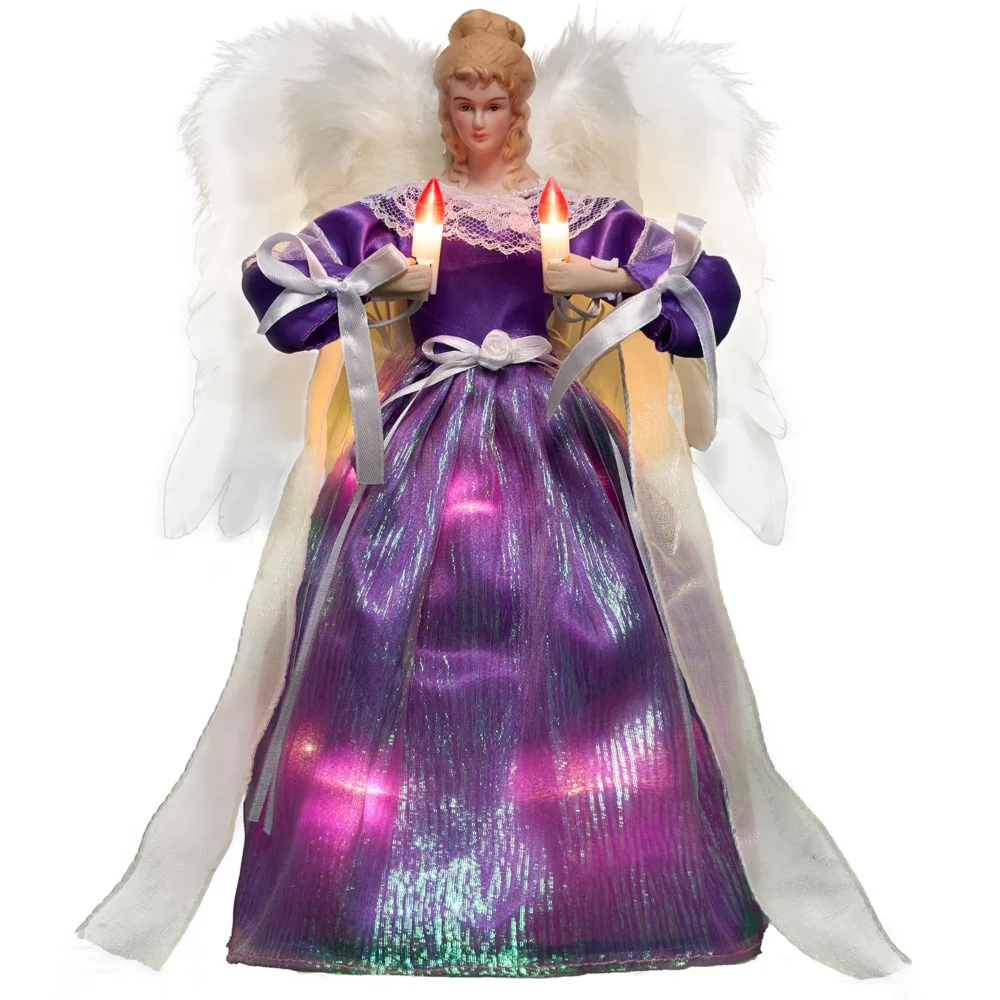 A 12-inch animated purple angel tree topper lighted with moving wings