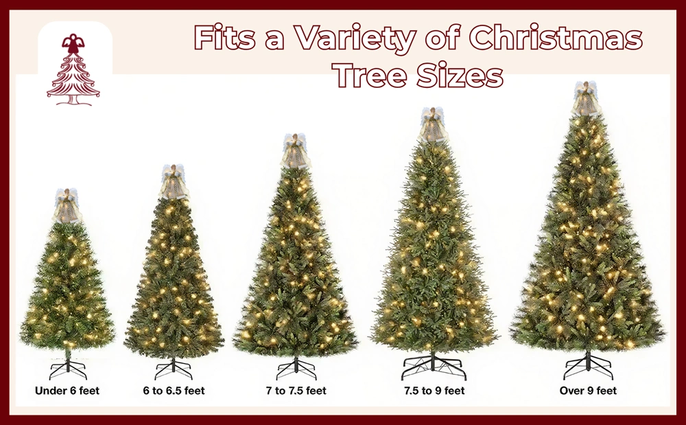 This angel tree topper fits a variety of Christmas tree sizes