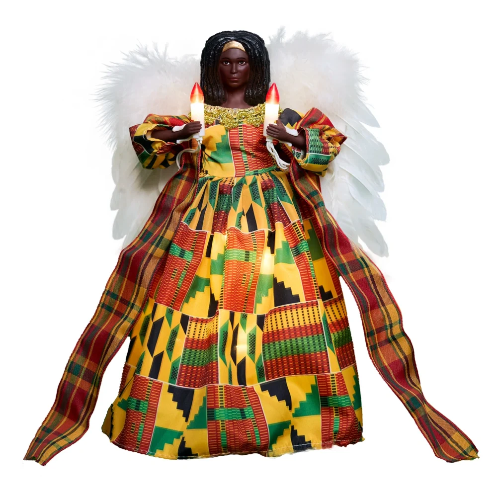 A kente black angel tree topper