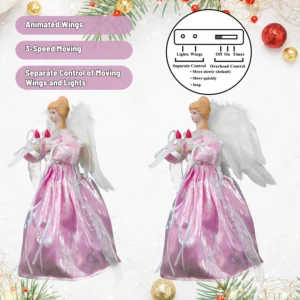 Pink angel christmas tree top with three-speed moving wings, independent lights and wings control