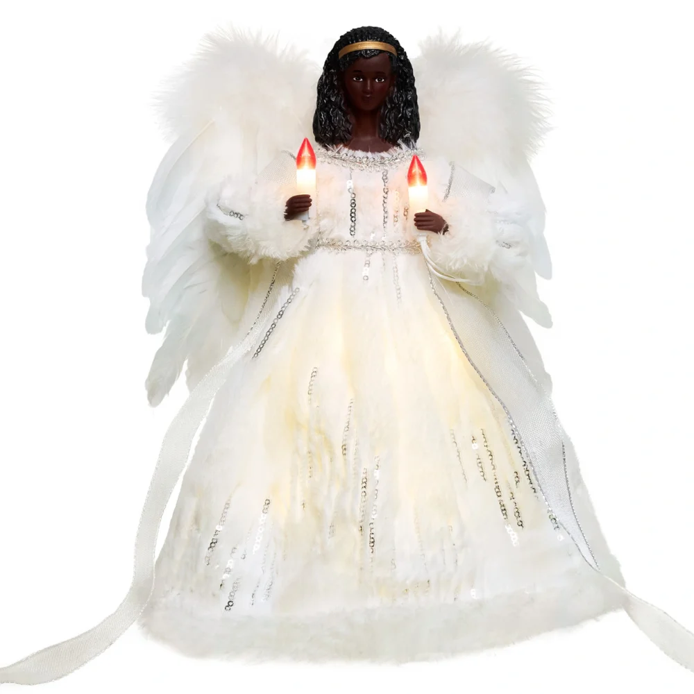A white black angel tree topper