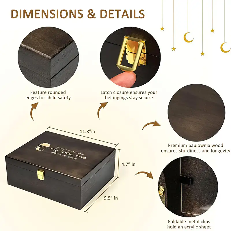 baby-shower-gifts-wooden-baby-keepsake-box (3) The size and details of the baby memory box