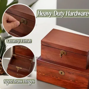 hinged-lid-wooden-keepsake-box-with-key (4) The heavy-duty hardware features of the wooden keepsake box