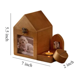 house-shape-wooden-pet-ashes-keepsake-box-with-photo-frame (4) The measurement of the pet ashes keepsake box with a candle holder