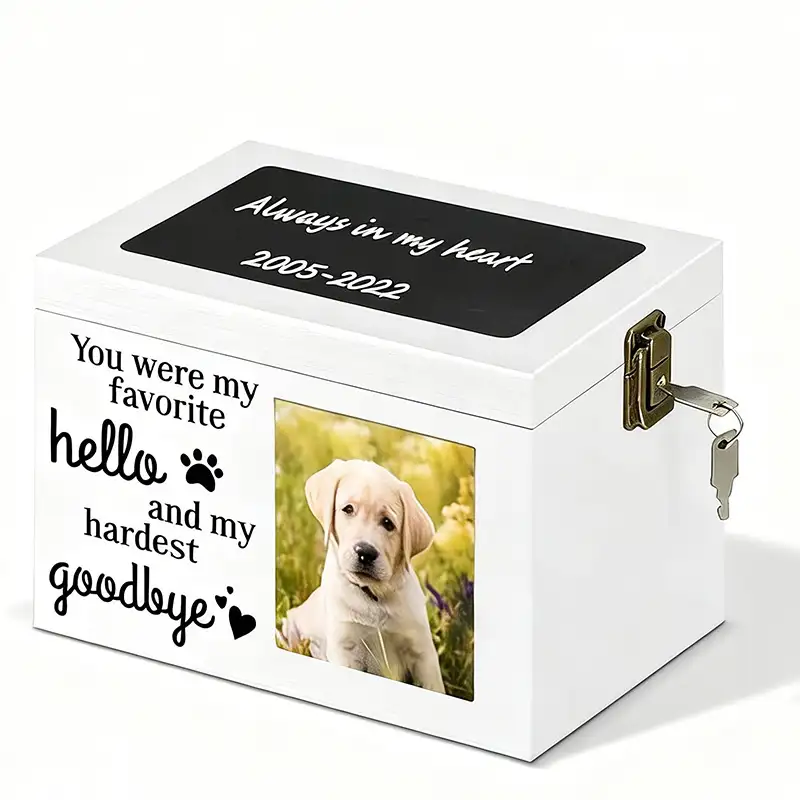 pet-memorial-keepsake-box-with-writable-black-message-plate (6) A white pet keepsake box