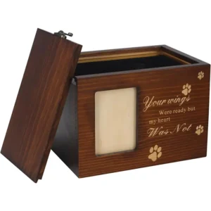 wooden-pet-keepsake-box-with-photo-frame-for-dogs-or-cats (1) A opened wooden pet keepsake box
