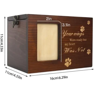 wooden-pet-keepsake-box-with-photo-frame-for-dogs-or-cats (3) The size of the pet keepsake box