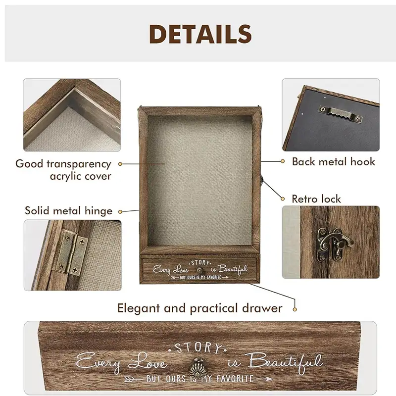 large-wedding-keepsake-shadow-box-with-removable-shelves-and-drawers (2) The details of the wedding shadow box