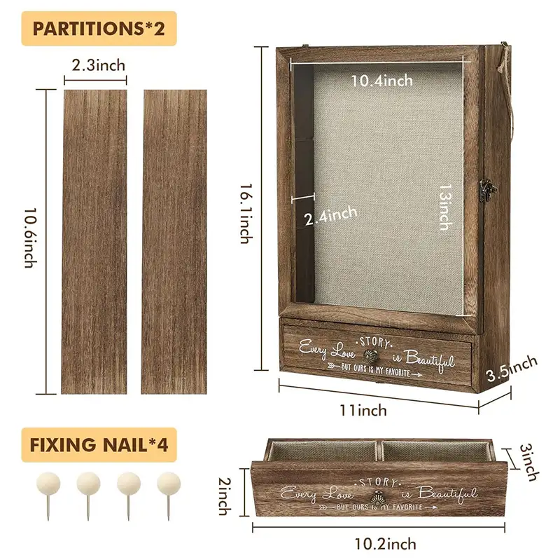 large-wedding-keepsake-shadow-box-with-removable-shelves-and-drawers (6) The measurement of the wedding keepsake shadow box