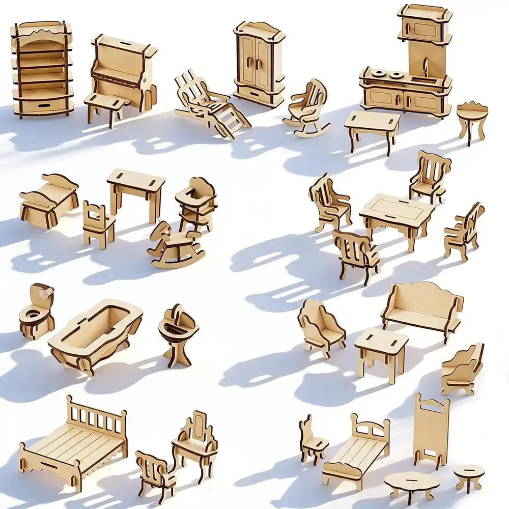 3D Puzzle DIY Wooden Dollhouse Furniture Set 34 PCS
