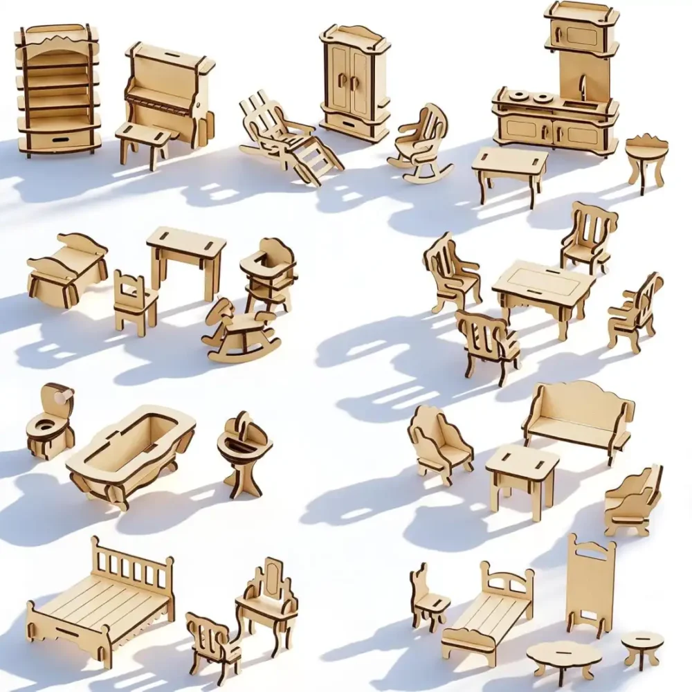 3d-puzzle-diy-wooden-dollhouse-furniture-sets 3D Puzzle DIY Wooden Dollhouse Furniture Set 34 PCS