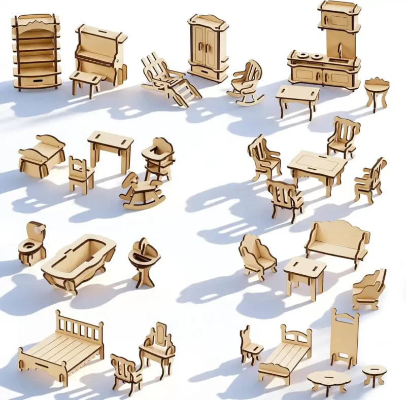 3d-puzzle-diy-wooden-dollhouse-furniture-sets 3D Puzzle DIY Wooden Dollhouse Furniture Set 34 PCS