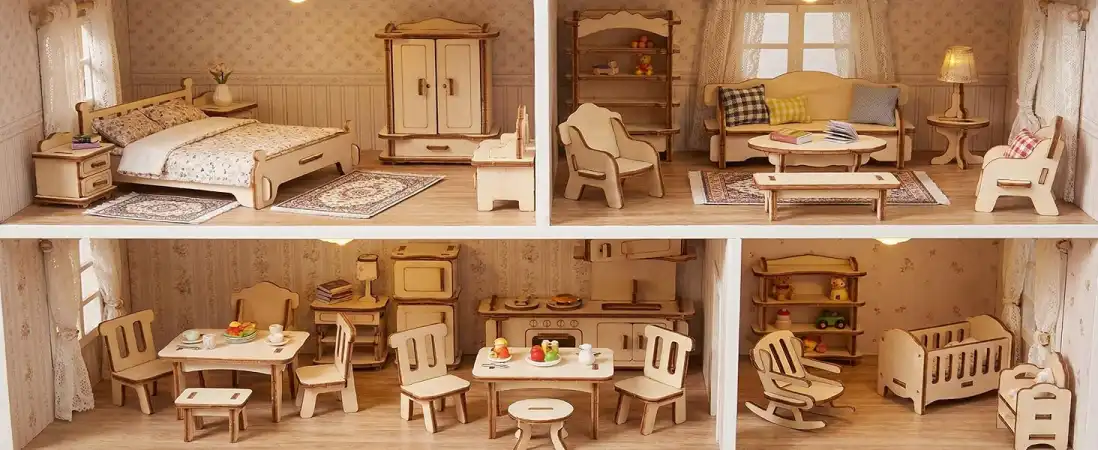 3D wooden dollhouse furniture set for various occasions