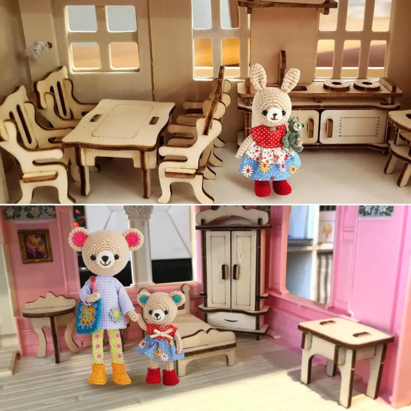 3d-puzzle-diy-wooden-dollhouse-furniture-sets-with-rabbit-dolls 3D Puzzle DIY Wooden Dollhouse Furniture Set with rabbit dolls