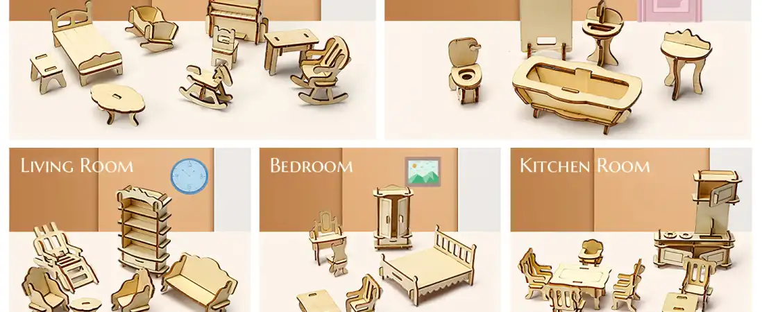 build a miniature home with the 3D wooden dollhouse furniture set