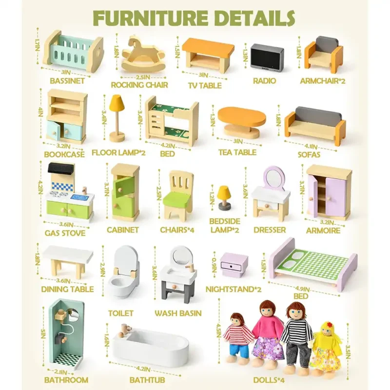 colorful-dollhouse-furniture-miniature-accessories-with-details-and-size Colorful Beech Wood and Plastic Miniature Doll House Accessories with details and sizes