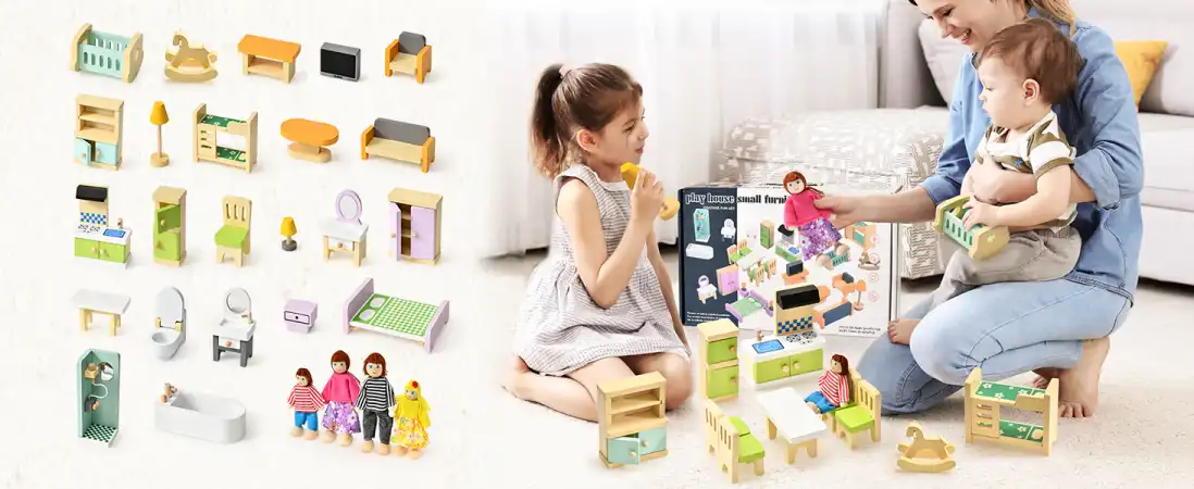 Colorful Beech Wood and Plastic Miniature Doll House Accessories suitable for family
