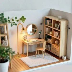 dollhouse-miniature-floor-famp Dollhouse Miniature Floor Lamps with desk and bookcase