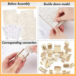 how-to-assemble-3d-wooden-dollhouse-furniture-set how to assemble 3D Puzzle DIY Wooden Dollhouse Furniture Set