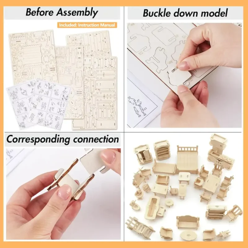 how-to-assemble-3d-wooden-dollhouse-furniture-set how to assemble 3D Puzzle DIY Wooden Dollhouse Furniture Set