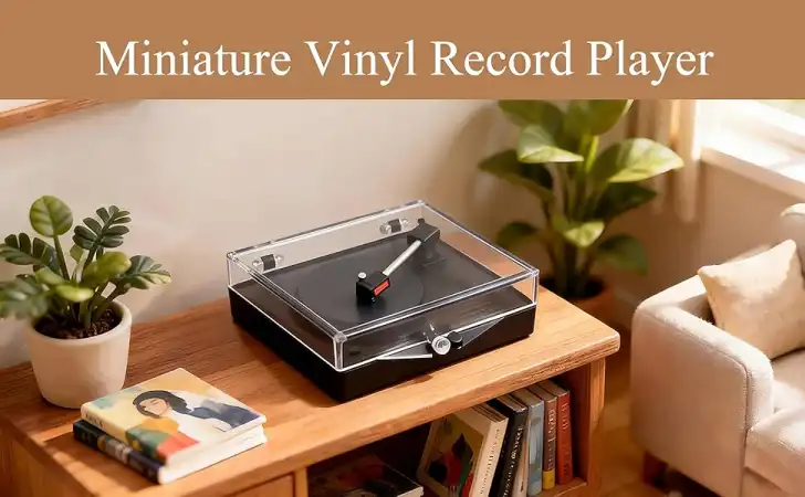 1:12 Scale Mini Record Player with 4 pcs Miniature Records in the room
