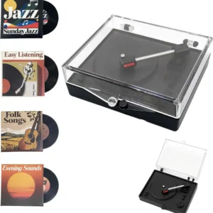 mini-record-player-with-4pcs-miniature-records-set 1:12 Scale Mini Record Player with 4 pcs Miniature Records Set