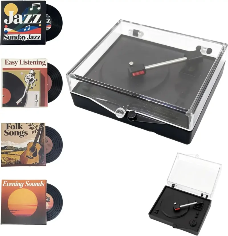 mini-record-player-with-4pcs-miniature-records-set 1:12 Scale Mini Record Player with 4 pcs Miniature Records Set
