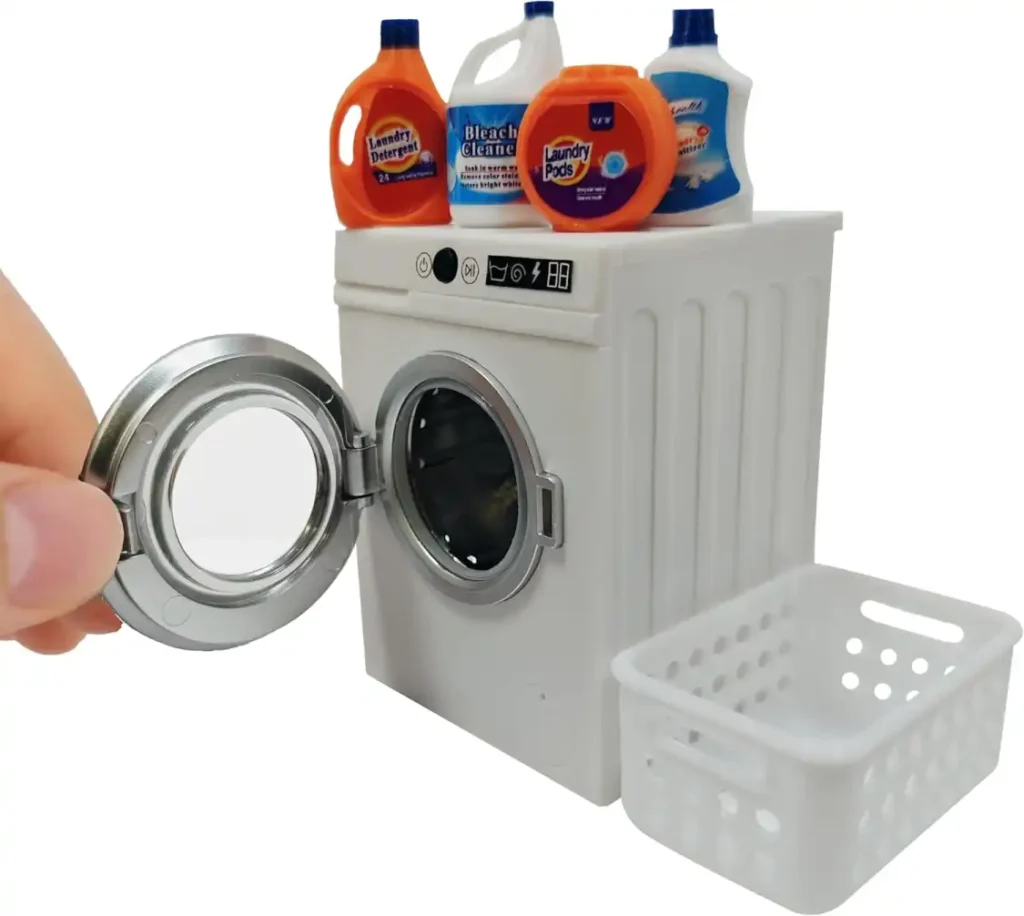1:12 Scale Miniature Electric Washing Machine and Laundry Set