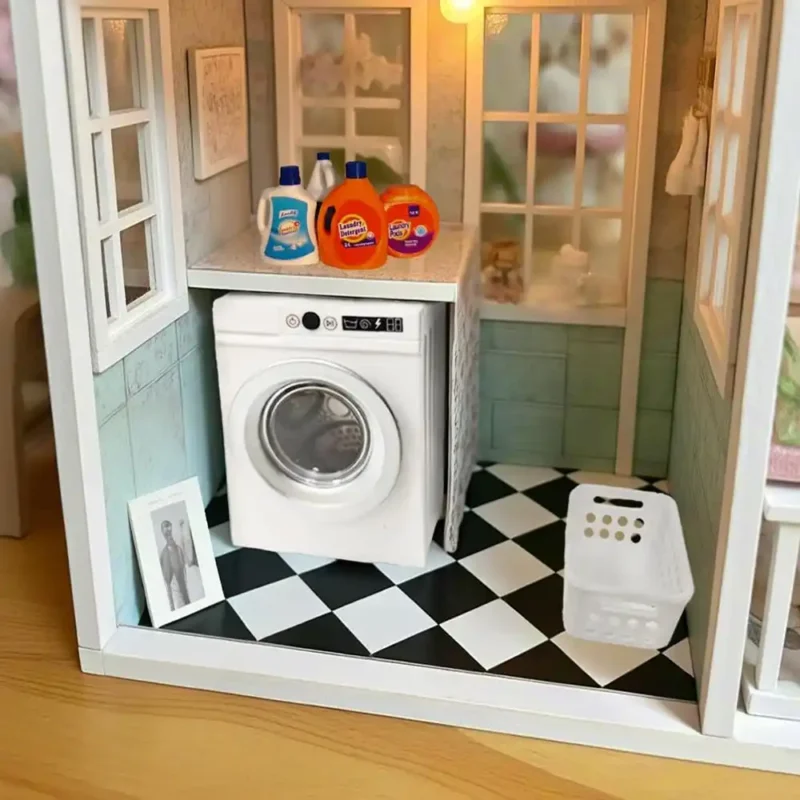 miniature-realistic-dollhouse-washing-machine-with-accessories-2 1:12 Scale Miniature Electric Washing Machine and Laundry Set
