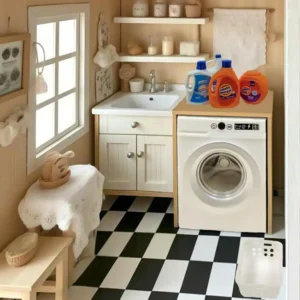 1:12 Scale Miniature Electric Washing Machine and Laundry Set