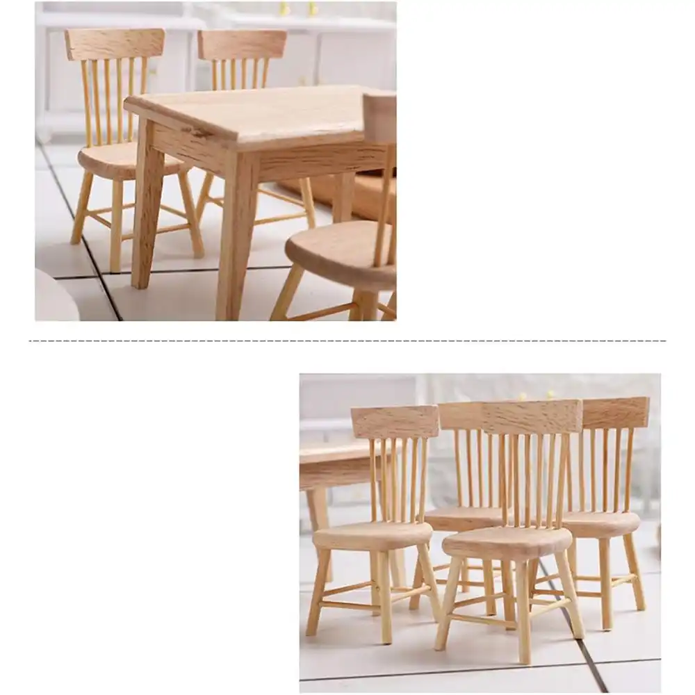 Wooden Dollhouse Furniture of Table & Chair Miniature Dollhouse Accessories