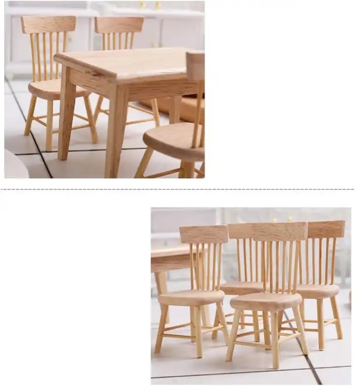 Wooden Dollhouse Furniture of Table & Chair Miniature Dollhouse Accessories