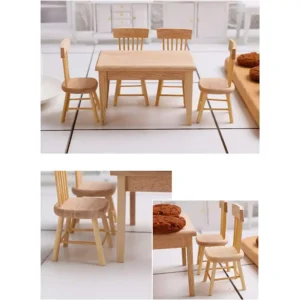 Wooden Dollhouse Furniture of Table & Chair Miniature Dollhouse Accessories