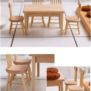 miniature-unfinished-table-and-chairs-2 Wooden Dollhouse Furniture of Table & Chair Miniature Dollhouse Accessories
