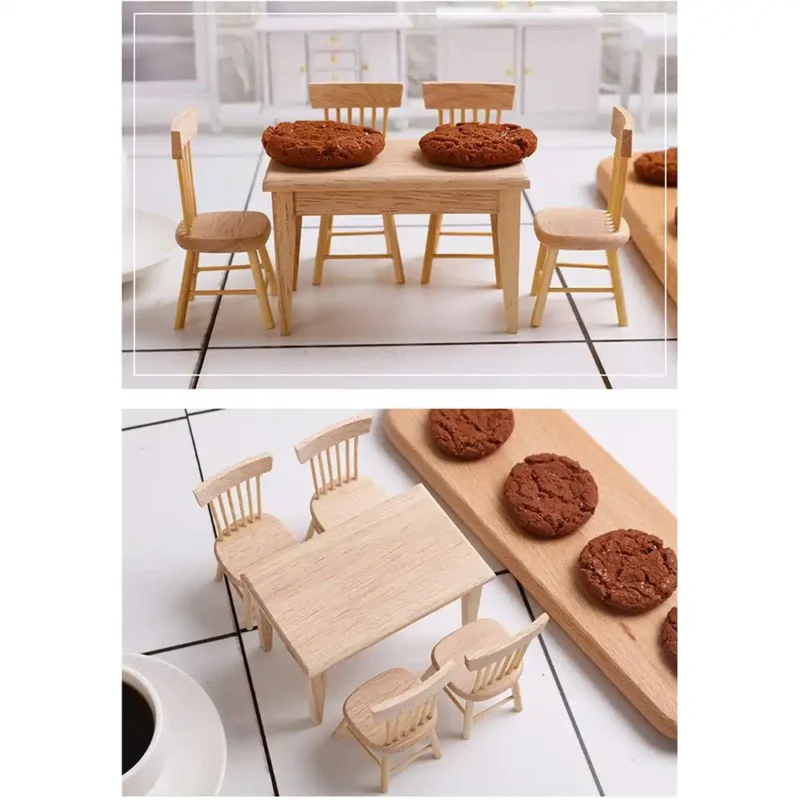 miniature-unfinished-table-and-chairs-3 Wooden Dollhouse Furniture of Table & Chair Miniature Dollhouse Accessories