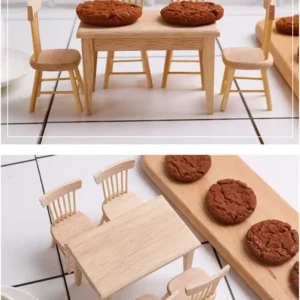 miniature-unfinished-table-and-chairs-3 Wooden Dollhouse Furniture of Table & Chair Miniature Dollhouse Accessories