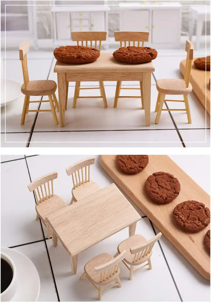 miniature-unfinished-table-and-chairs-3 Wooden Dollhouse Furniture of Table & Chair Miniature Dollhouse Accessories